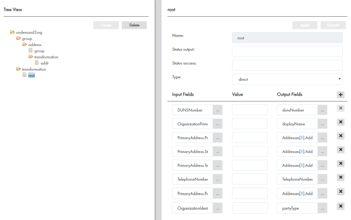 A screenshot showing the mapping of XML and business entity fields. 
				  