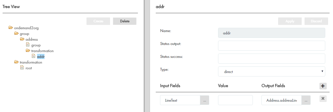 A screenshot showing the mapping of XML fields to business entity fields for the child addr. 
				  