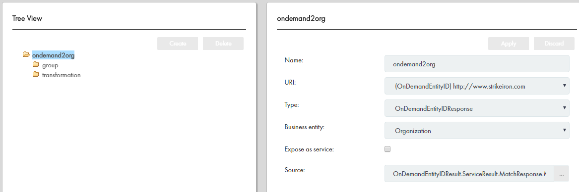 A screenshot showing sample XML data to business entity transformation. 
				