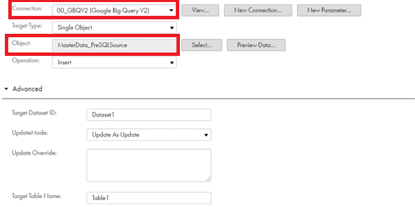 The connection is switched to Google BigQuery V2 type. 
				  