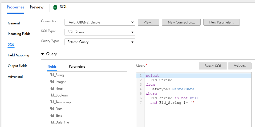 On the tab, select the query type as and define the query in the SQL editor.SQLEntered Query 
			  