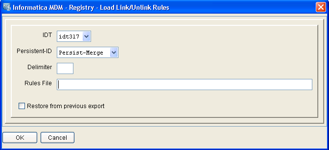The following figure displays the Load Link/Unlink Rules dialog box. 
					 