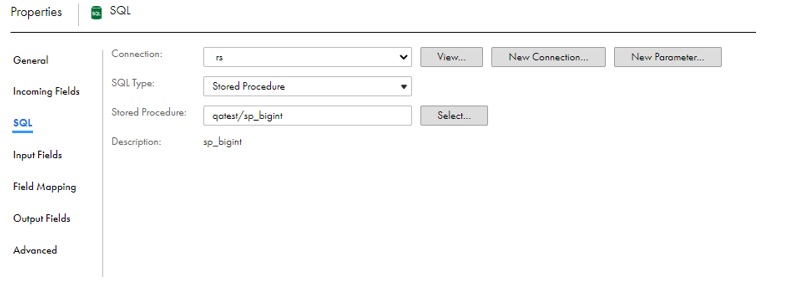 Select the SQL Type as Stored Procedure and select a stored procedure. 
		  