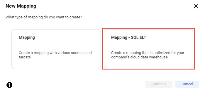 Craete mapping in SQL ELT mode 
				