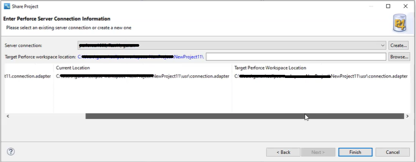 Enter the Perforce connection and the target Perforce workspace location. 
				  