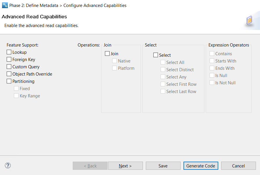 Enable advanced read capabilities for the connector.
				