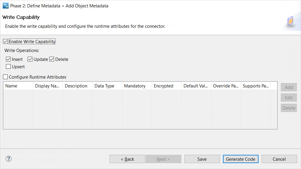 Enable write capability for the connector 
				