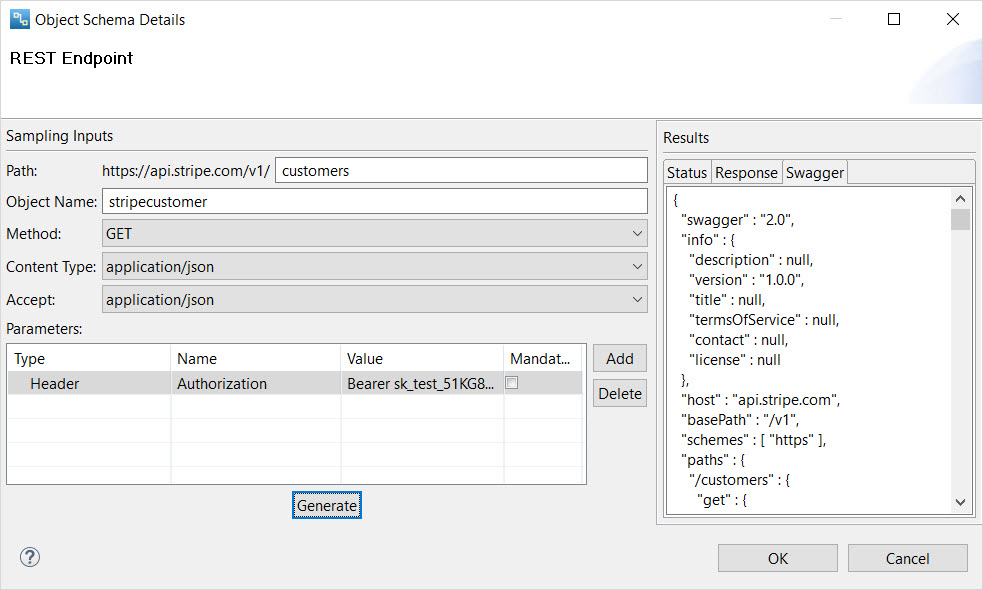 The image shows the fields you must configure to generate the swagger specification. 
								