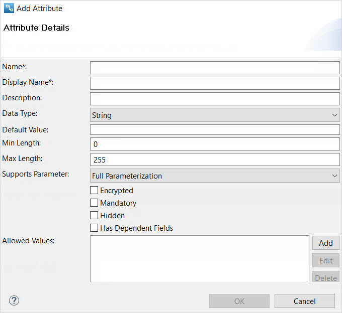 Add a connection attribute and configure the properties in the Add Attribure window. 
					 