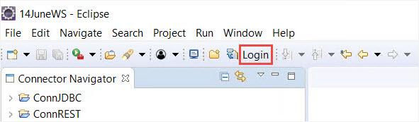 The image shows how to trigger login from the Eclipse IDE toolbar. 
				