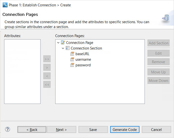 Configure the connection pages. 
				