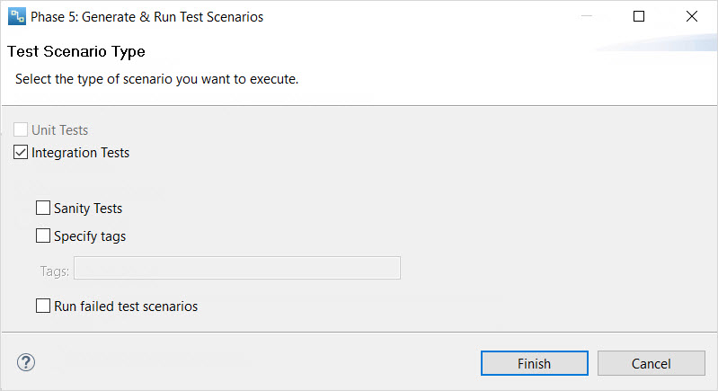 The image shows the integration tests option. 
				