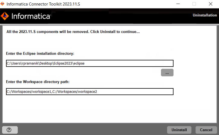 The image shows the Eclipse installation directory and workspace directory path. 
				