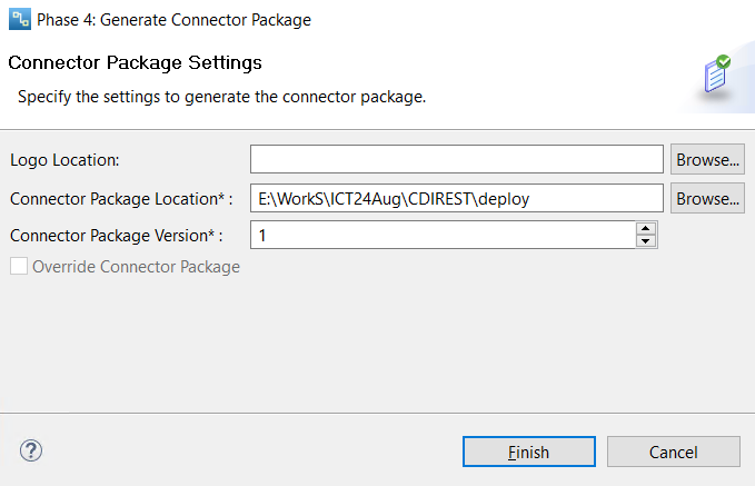 Specify the connector details to generate the connector package. 
				