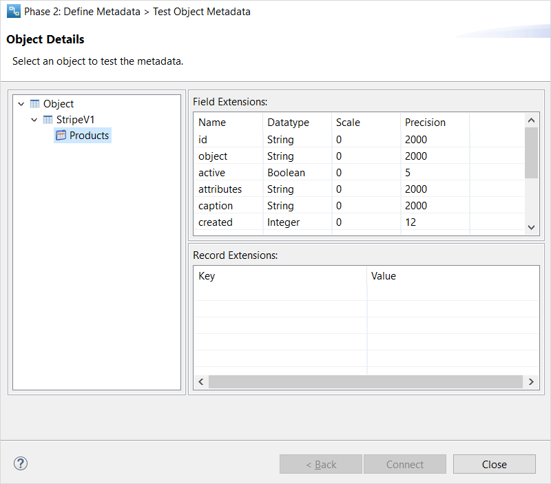 Select an object to test the metadata. 
				