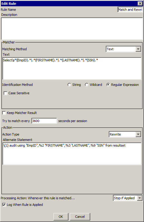 The Append Rule window contains areas for the rule name, description, matcher type, matching method text, action type, alternate statement, and processing action. 