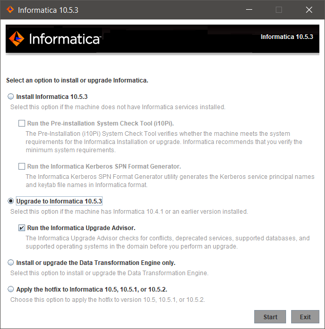 This image describes the Informatica upgrade versions available. 
				