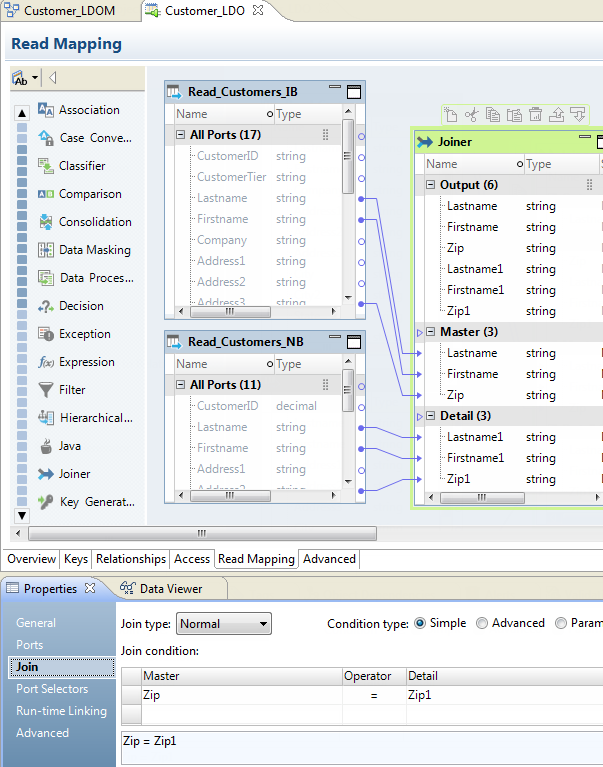 The image shows the properties view for the joiner transformation.
				  