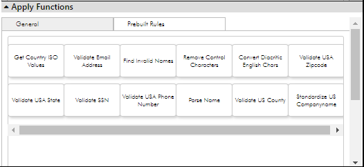 This section displays functions such as prebuilt rules and the parser function that you can apply to your data. 
				  