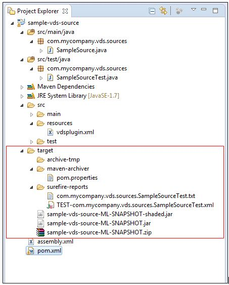 The image shows the target directory in the Project Explorer after the Maven command has run successfully. 
				  