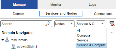 In the Navigator search, objects are filtered by nodes and then by the service and compute roles.
				  