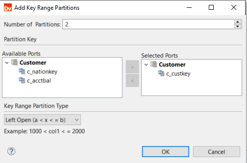 From the available ports, select those ports that you want to set as the partition key. 
				  