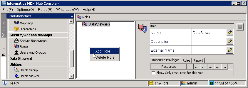 A screenshot that shows the menu that appears when you right-click the Roles navigation pane to add a role. 
				  